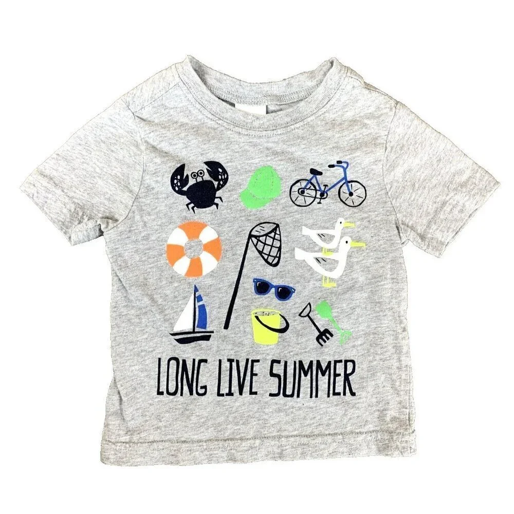 Gymboree‎ Short Sleeve T Shirt Gray Long Live Summer Beach Baby Boys 6-12 Months